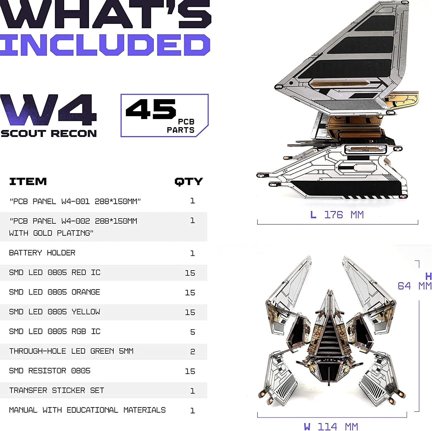Robot Building Kit - W4 Scout Recon - DIY STEM Science Toys for Kids - Educational Robotics Kit - Printed Circuit Board Set - Build Your Own Robotic Spaceship Kits - Engineering Toy Gift