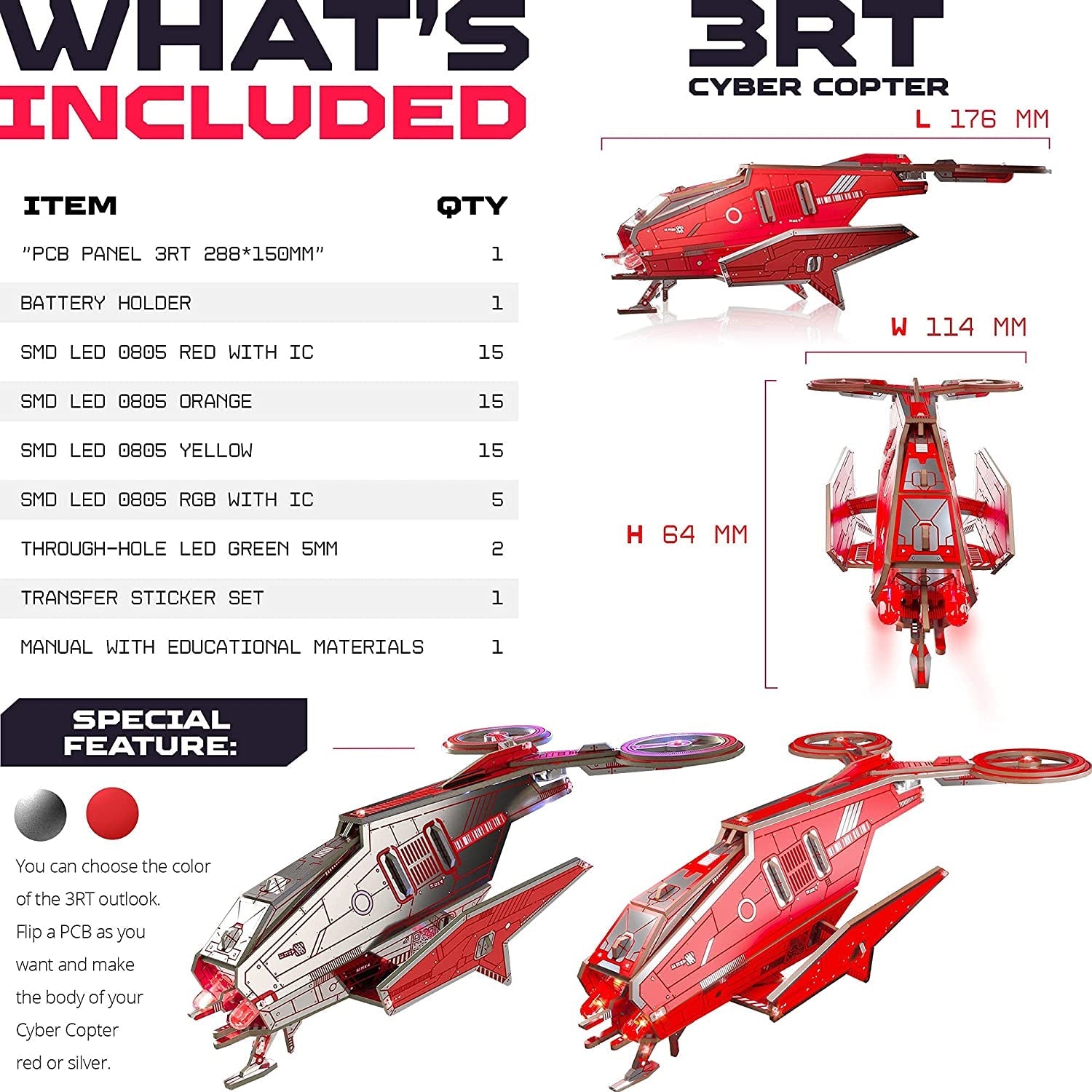 DIY Robot Building Kit - 3RT Cyber Copter - Educational Robotics Kits for Kids - Science Kid STEM Toys - Printed Circuit Board Set - Build Your Own Robotic Helicopter - Engineering Toy Kit